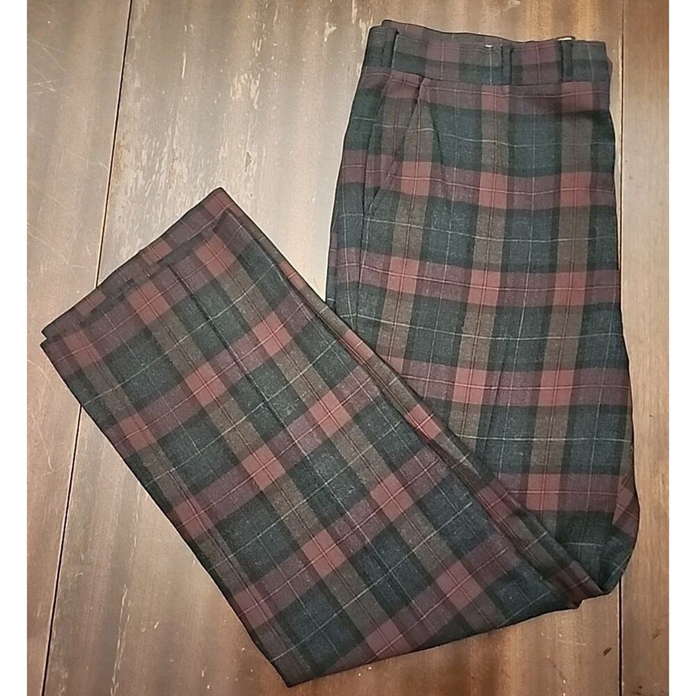 VINTAGE Corbin Pants Mens Wool Straight Red Madras Patchwork Plaid Casual Golf